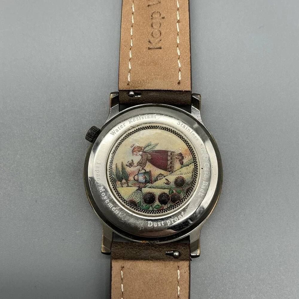 Womens Watch 33mm Beehive Bees Dial Gold Tone Brown Leather New Battery